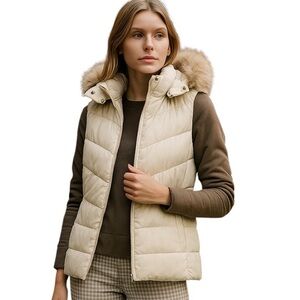 Banana Republic Women's Full Zip Removable Faux Fur Hood Vest Puffer